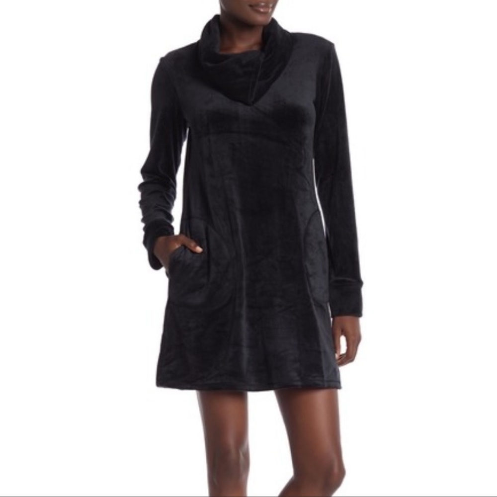 NWT Max Studio Black Velour Cowl Neck Sweatshirt Dress Size Medium